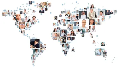 mapa mundi formado por imagem de pessoas