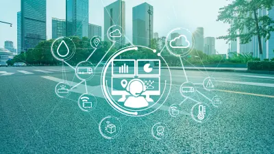 estrada e ícones que representam uma central de monitoramento